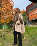 Khaki elegant fur collar coat