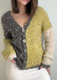 Sequin color block sweater