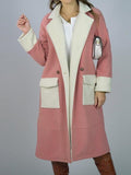 Warm Lapel Two-Color Stitching Mid-Length Woolen Jacket