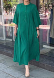 Green Round Neck Button Dress