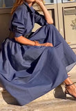 Blue Elegant Long Sleeve Dress