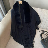 Winter Knit Fringe Fur Collar Shawl