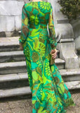 2024 new design green printed dress