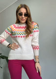 Knitted sweater for warm winter in colorful stripe