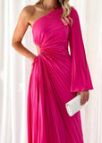 Amore One Shoulder Midi Dress - Hot Pink