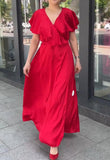 Red Silk Ruffle Neck Dress