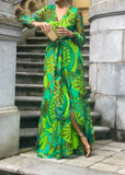 2024 new design green printed dress