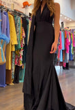 Black V Neck Backless Dress