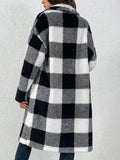 Open Pocket Lapel Plaid Design Coat