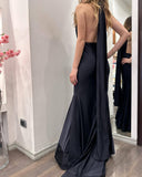 Black V Neck Backless Dress