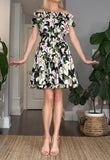 Green Beautiful Flower Off Shoulder Dress