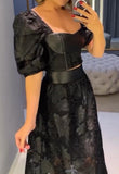 Black Leather Lace Dress Set