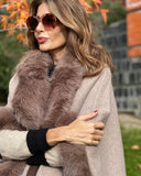 Khaki elegant fur collar coat