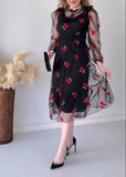 Elegant cherry pattern tulle dress