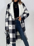 Open Pocket Lapel Plaid Design Coat