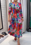 Tie Dye V-neck Long-sleeved Dress