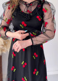 Elegant cherry pattern tulle dress