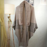 Winter Knit Fringe Fur Collar Shawl