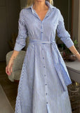 Blue classic striped elegant dress