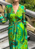 2024 new design green printed dress