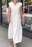 Elegant Summer White Cotton Linen Sleeveless Dress