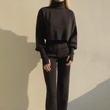 Turtleneck Short Top and Pants Outfit