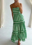 Green classic elegant striped dress