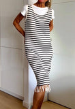 Striped Fringed Sleeveless Dress