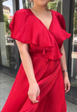 Red Silk Ruffle Neck Dress