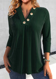 Button Long Sleeve V Neck T Shirt