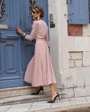 Pink polka dot lace cuff dress