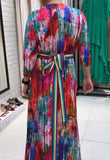 Tie Dye V-neck Long-sleeved Dress