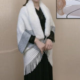 Winter Knit Fringe Fur Collar Shawl