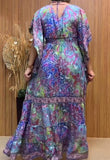 V Neck Loose Sleeves Printed Dress Purple