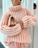 Warm Sweater in Pink Blue White Moss