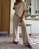 Round Neck Short-sleeved Top Pants Splicing Two-piece Suit