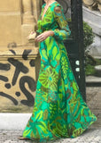 2024 new design green printed dress