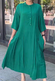 Green Round Neck Button Dress