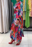 Tie Dye V-neck Long-sleeved Dress