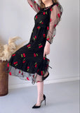 Elegant cherry pattern tulle dress