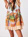 Bohemian Printed Short Sleeve Pocket V Neck Dress