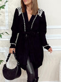 Pearl Decorateed Knit Lace Up Cardigan