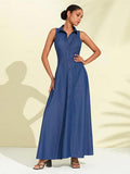 Solid Lapel Button Up Maxi Dress