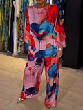 Elegant Satin Loose Printed Batwing Sleeve Suit