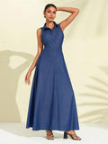 Solid Lapel Button Up Maxi Dress