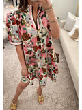 Stand Collar Floral Short Dress