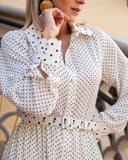 White Chic Polka Dot Lapel Dress