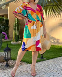 Elegant Leaf Print Resort Skirt