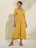 Linen Solid Bow Midi Dress