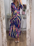 Colorful Printed Pleated Midi Dress